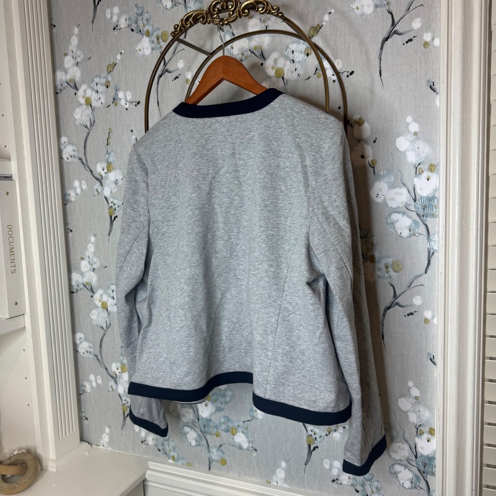Tommy Hilfiger Womens Gray Navy Trim Gold Button Open Front Cardigan Jacket XL - Picture 6 of 6